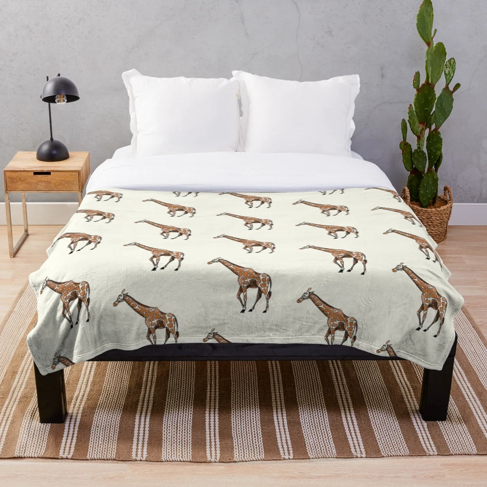 Soft, plush giraffe-patterned blanket