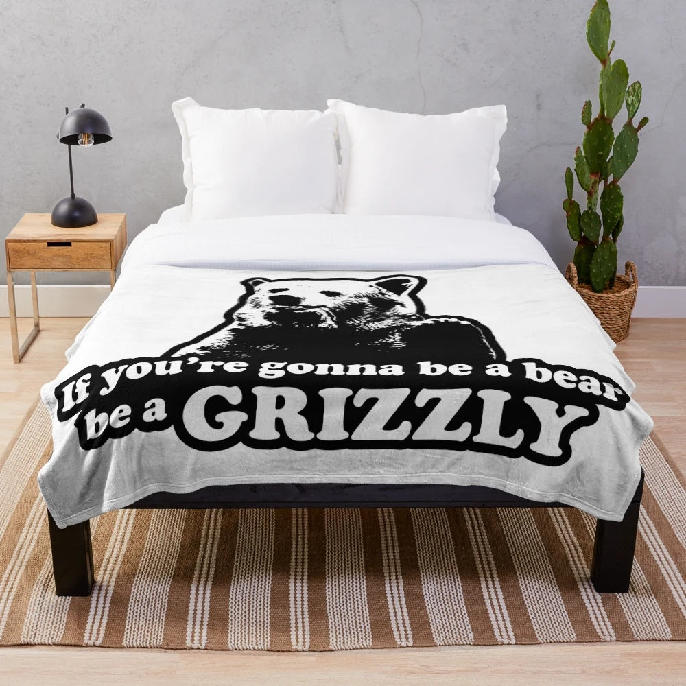 Grizzly bear plush blanket with inspirational quote