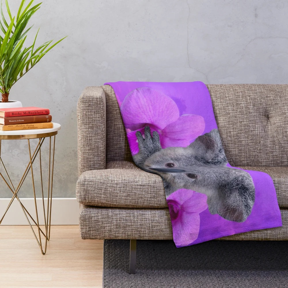 Koala and Orchids Plush Blanket