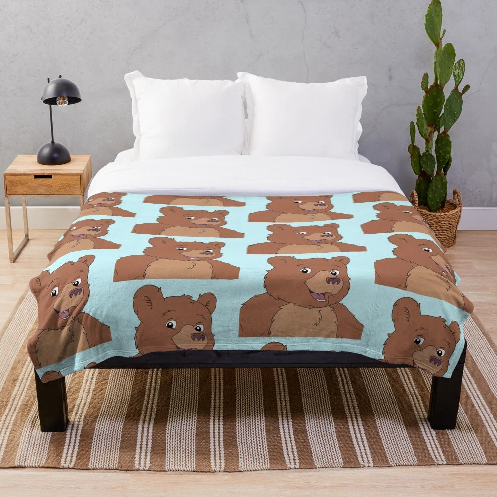 Nickelodeon inspired plush blanket featuring a soft, cuddly brown bear design