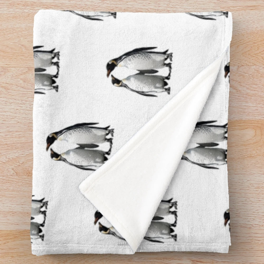 Soft and warm plush blanket with adorable black and white penguin pattern design