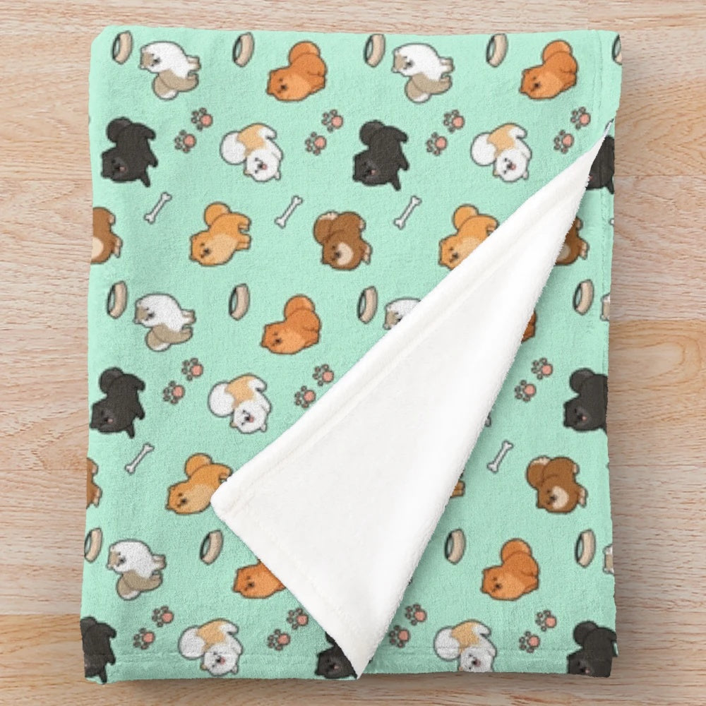 Cute pomeranian plush blanket for small dogs and homes