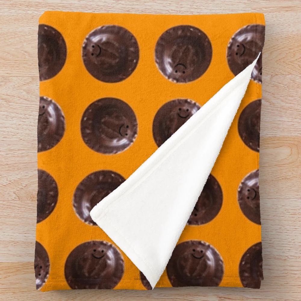Soft and cozy small plush blanket featuring the beloved character Gerald the Jaffa Cake