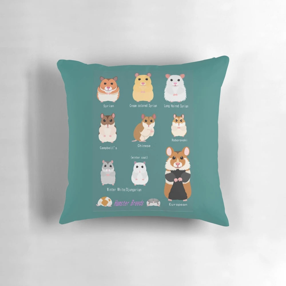 Soft, plush pillow featuring an adorable Syrian or golden hamster design.