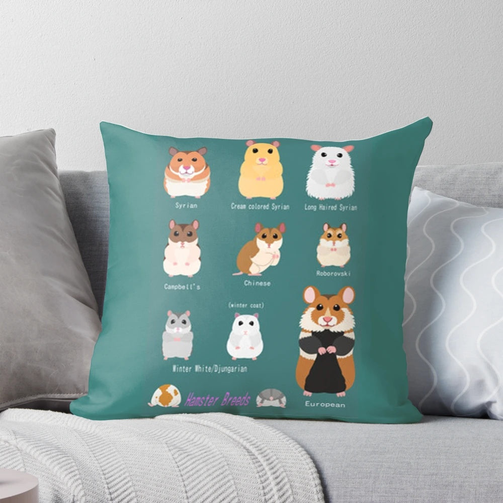 Soft, plush pillow featuring an adorable Syrian or golden hamster design.