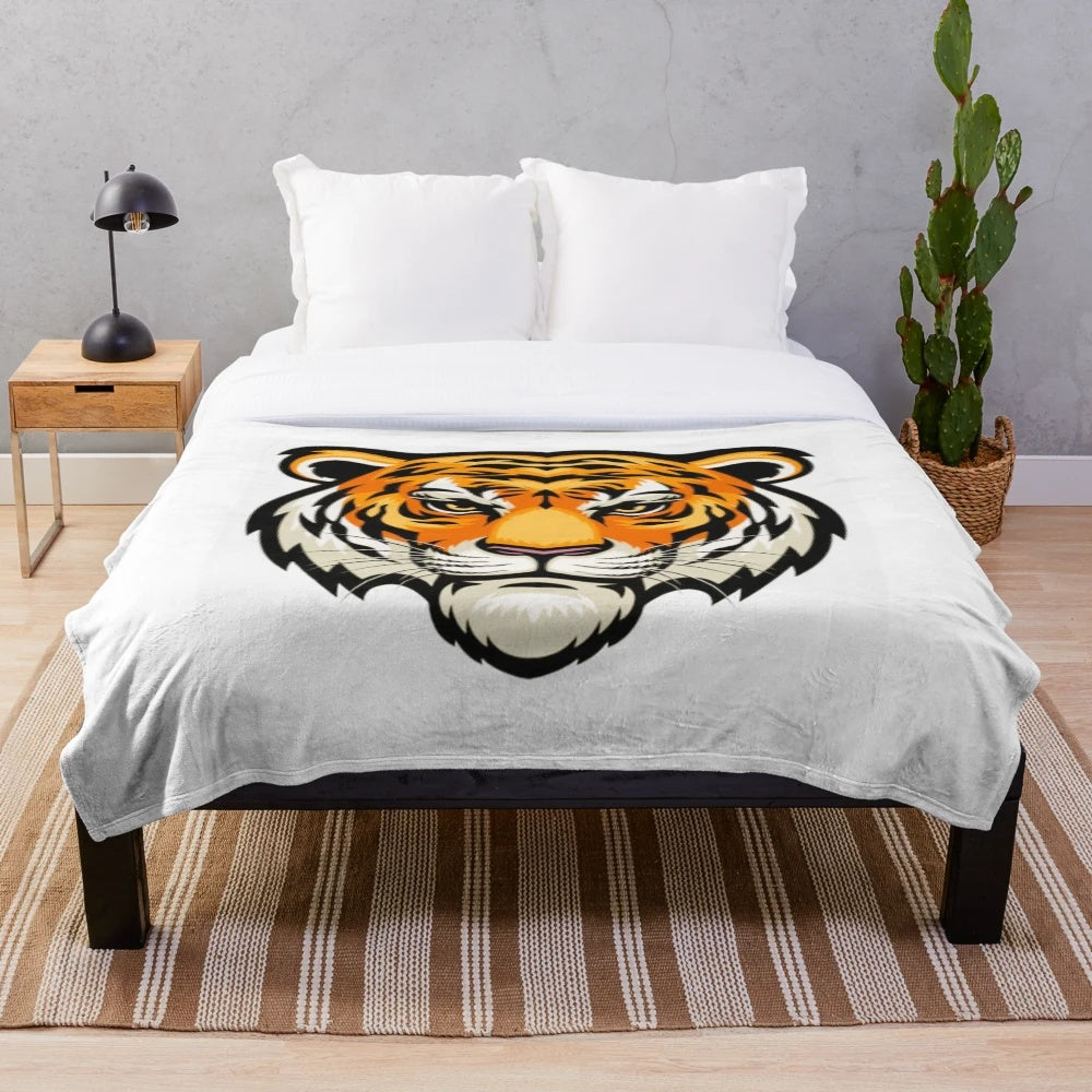 Closeup of a soft, plush tiger-patterned blanket