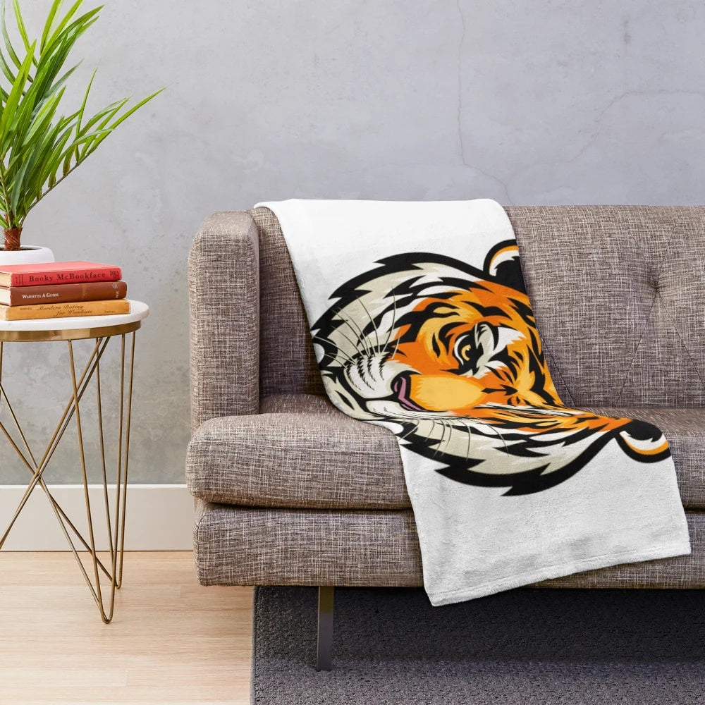 Closeup of a soft, plush tiger-patterned blanket