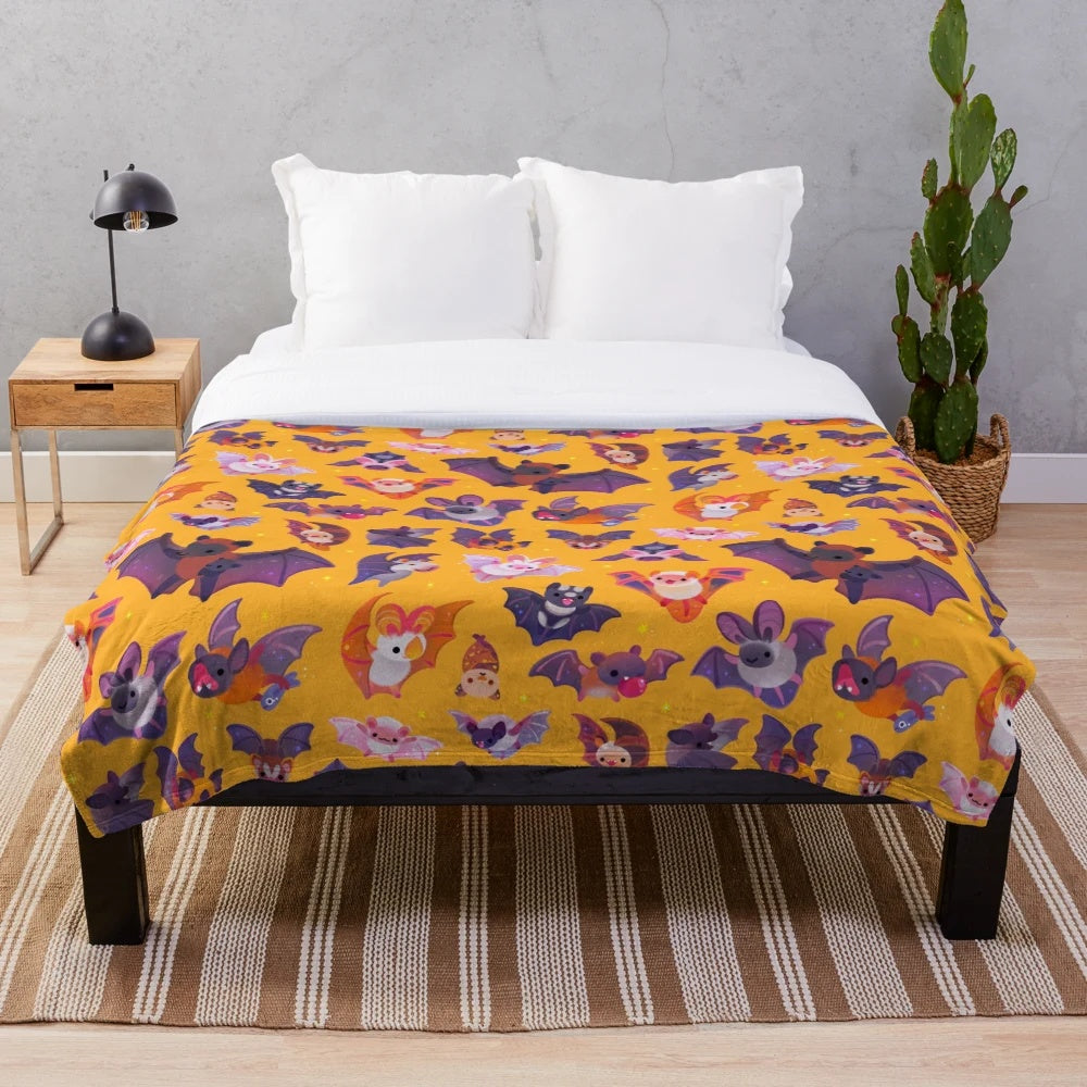 Yellow bat plush blanket with cozy, soft material