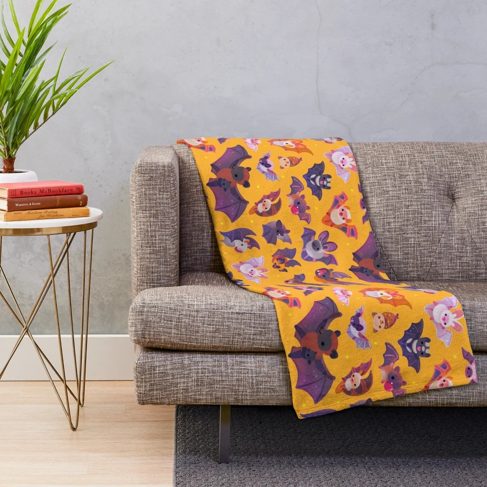 Yellow bat plush blanket with cozy, soft material