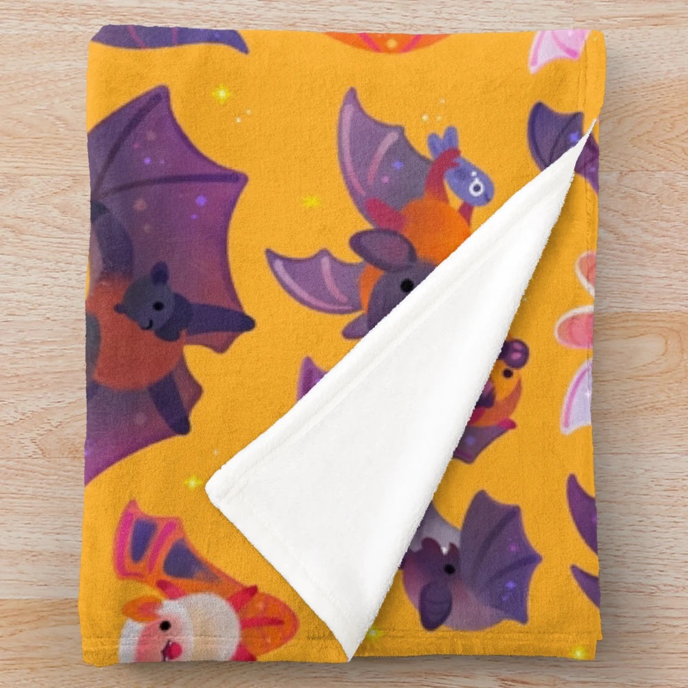 Yellow bat plush blanket with cozy, soft material
