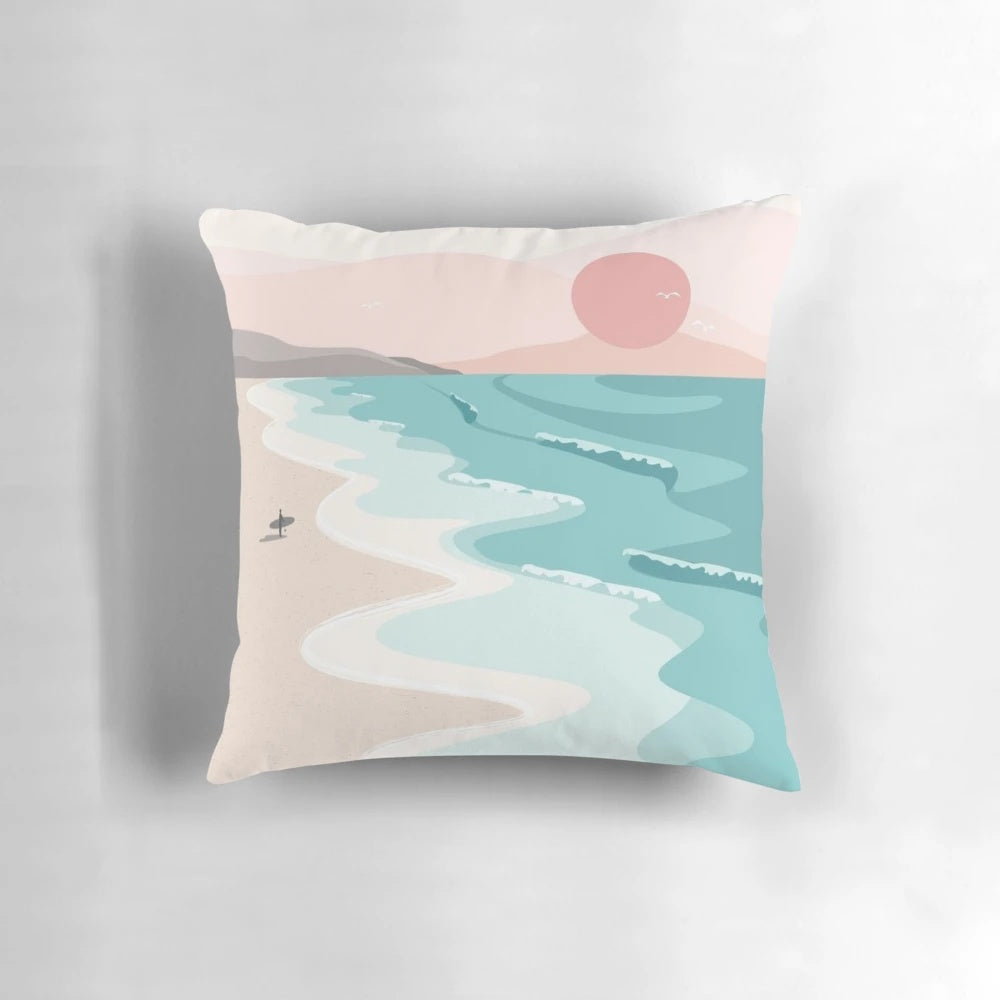 Golden hour pillow with pastel colors and ocean scenery