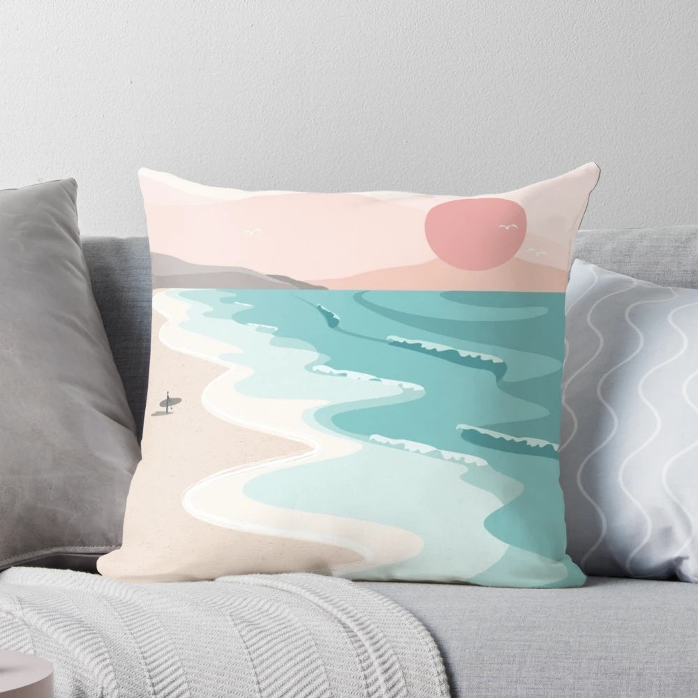 Golden hour pillow with pastel colors and ocean scenery