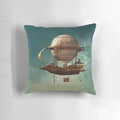 Steampunk inspired hot air balloon design on a decorative throw pillow
