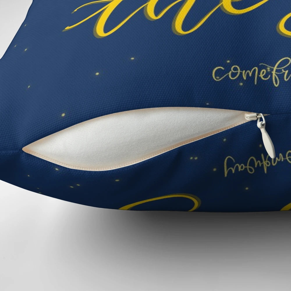 Pillow featuring the "Come From Away" inspired quote "Suddenly, there's nothing in between me and the sky
