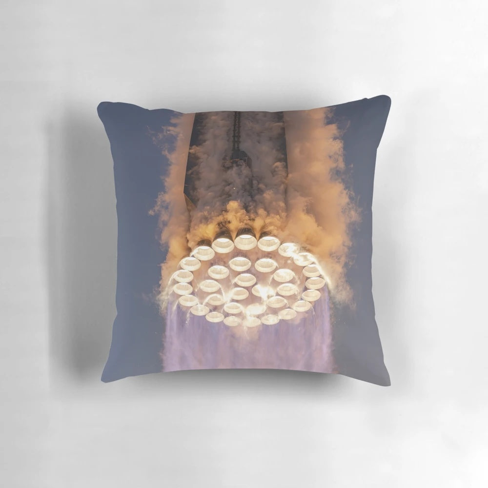Plush pillow featuring the powerful Raptor engines of the SpaceX Starship launch vehicle