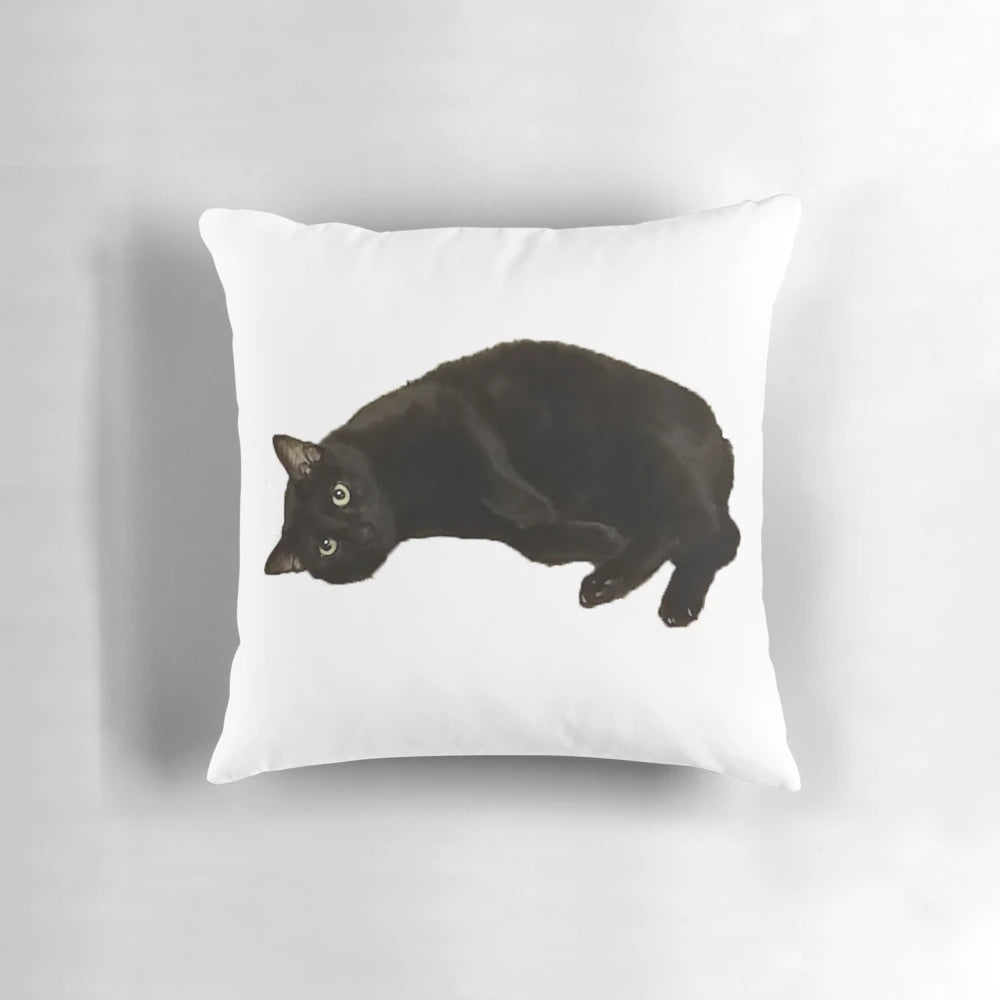 Plush black cat-shaped pillow for cozy lounging