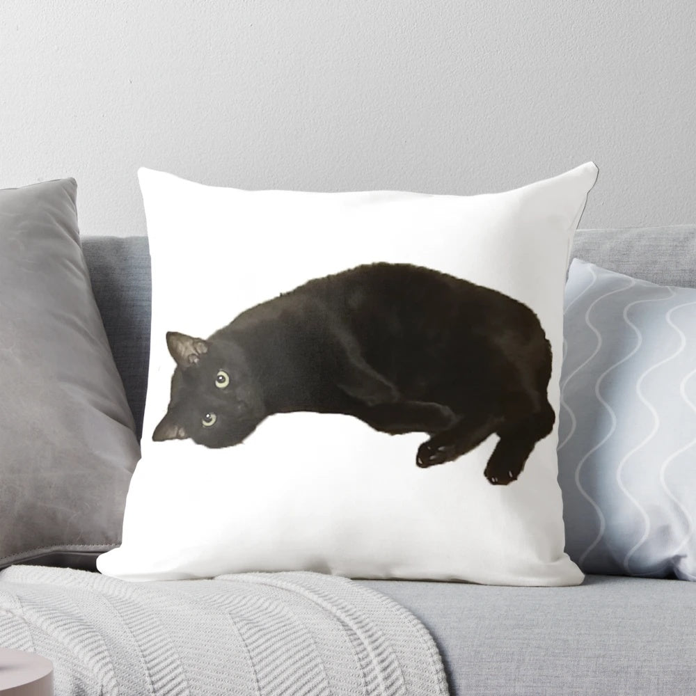 Plush black cat-shaped pillow for cozy lounging