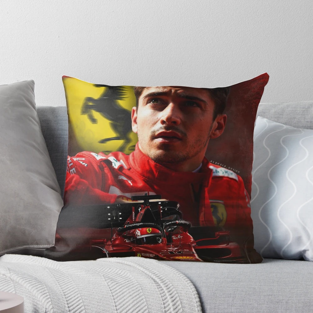 Soft and plush pillow featuring the image of Formula 1 driver Charles Leclerc