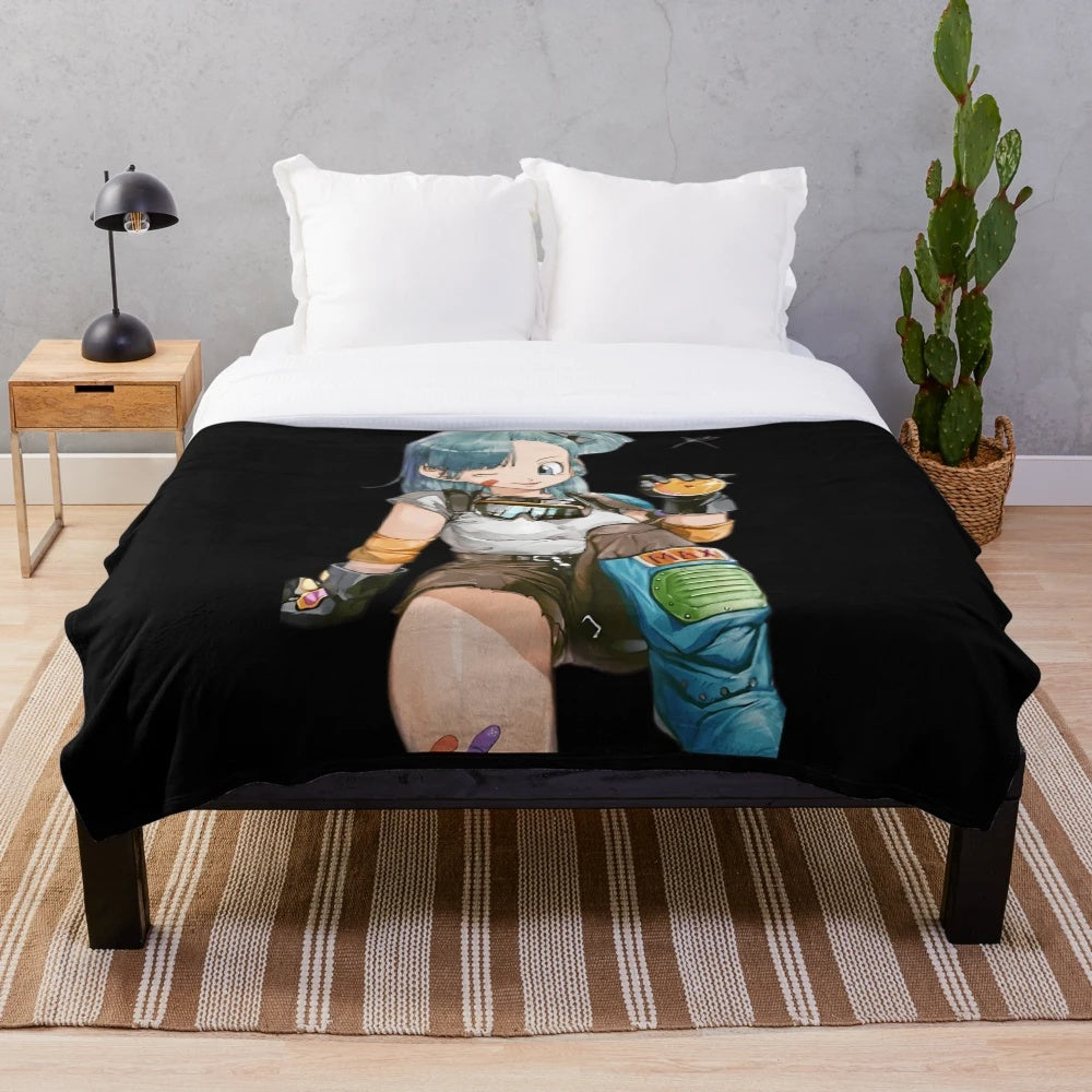Anime-inspired plush blanket featuring Bulma from Dragonball Z