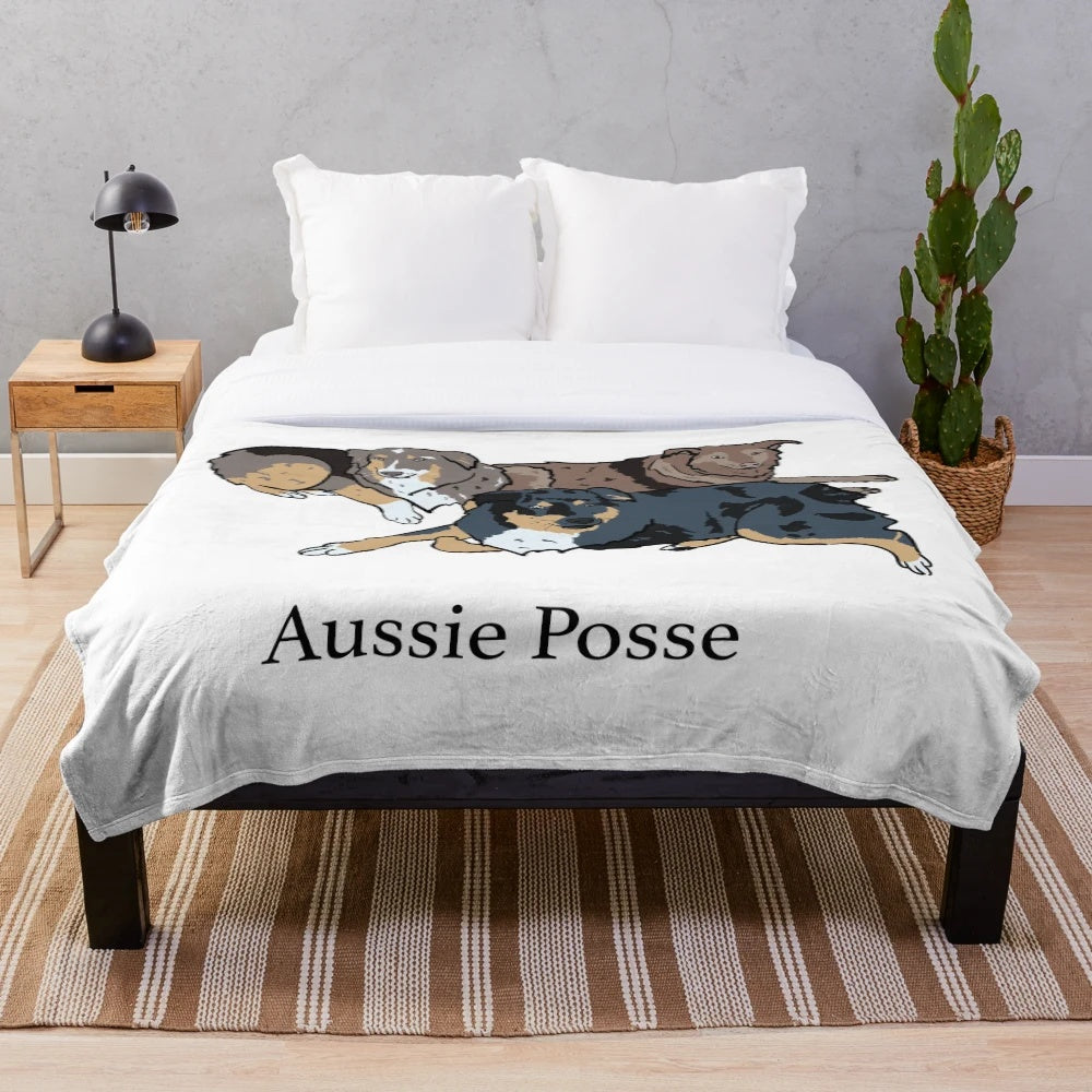 Aussie Plush Blanket with Cute Australian Shepherd Design