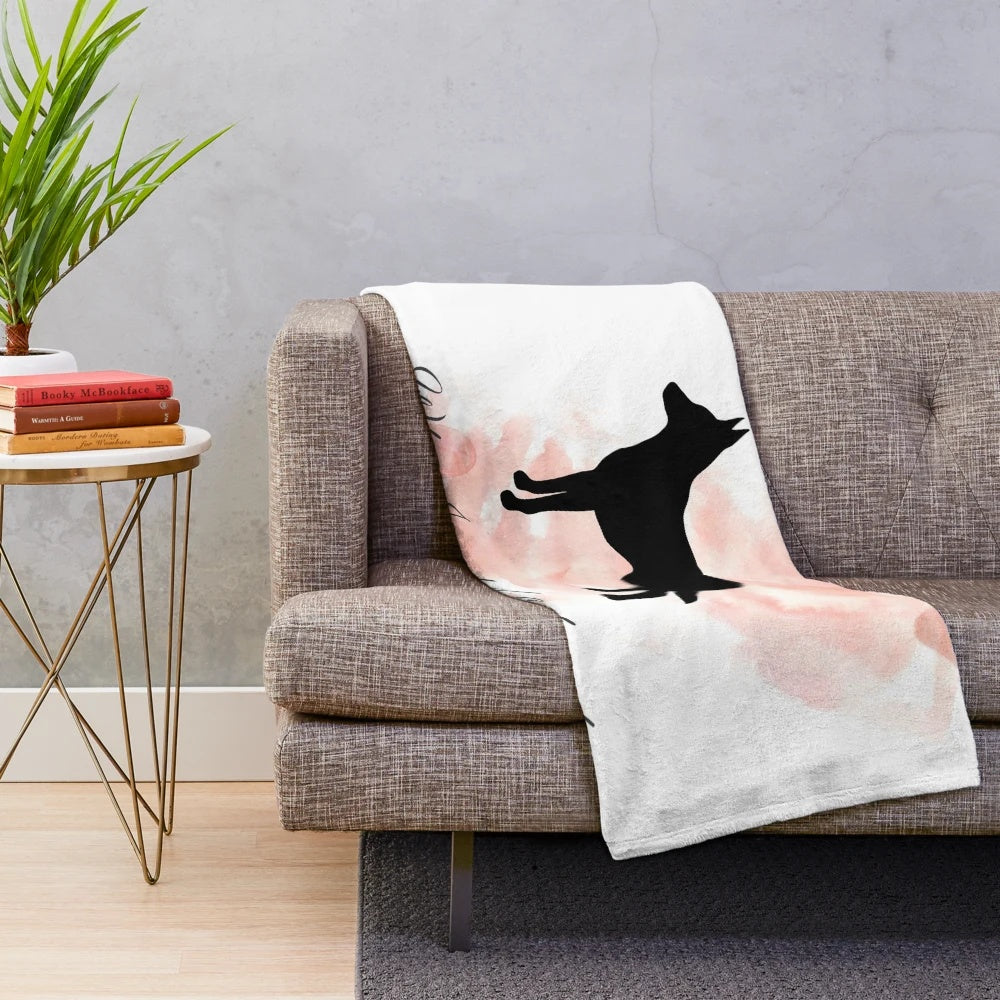 Soft and cuddly pink and white plush blanket featuring an Australian Kelpie dog