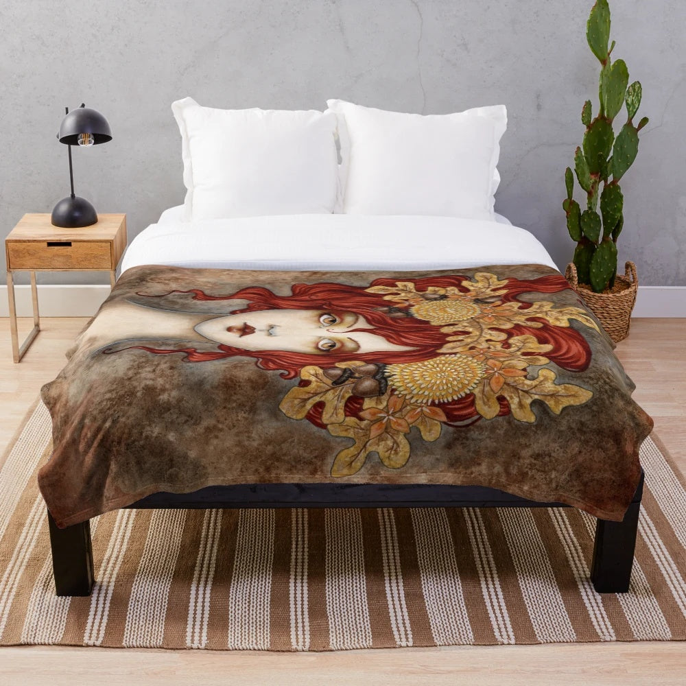 Autumn plush blanket with warm colors and nature-inspired design