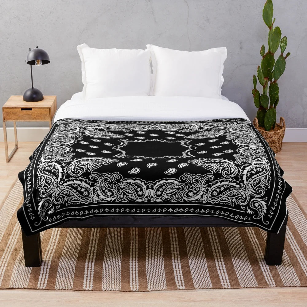 Black and white bandana print plush blanket