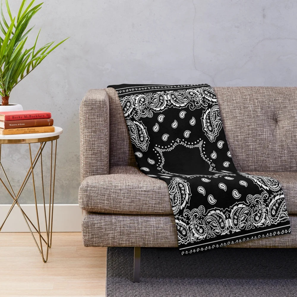 Black and white bandana print plush blanket