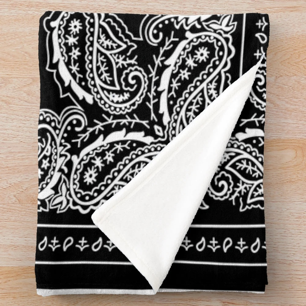 Black and white bandana print plush blanket