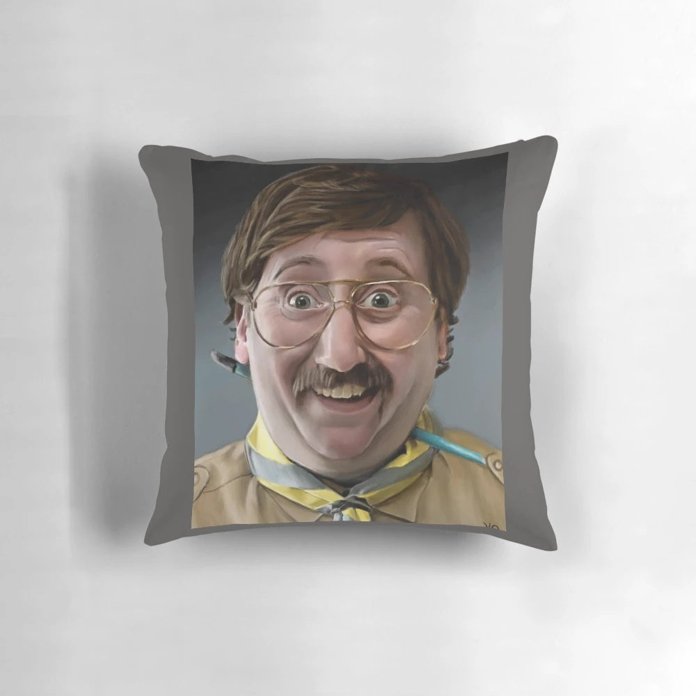 Soft and comfortable BBC Ghosts themed pillow featuring the iconic character Pat Butcher, played by actor Jim Howick.
