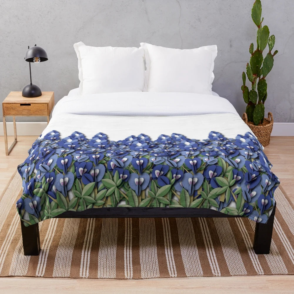 Soft and plush bluebonnet flower themed blanket