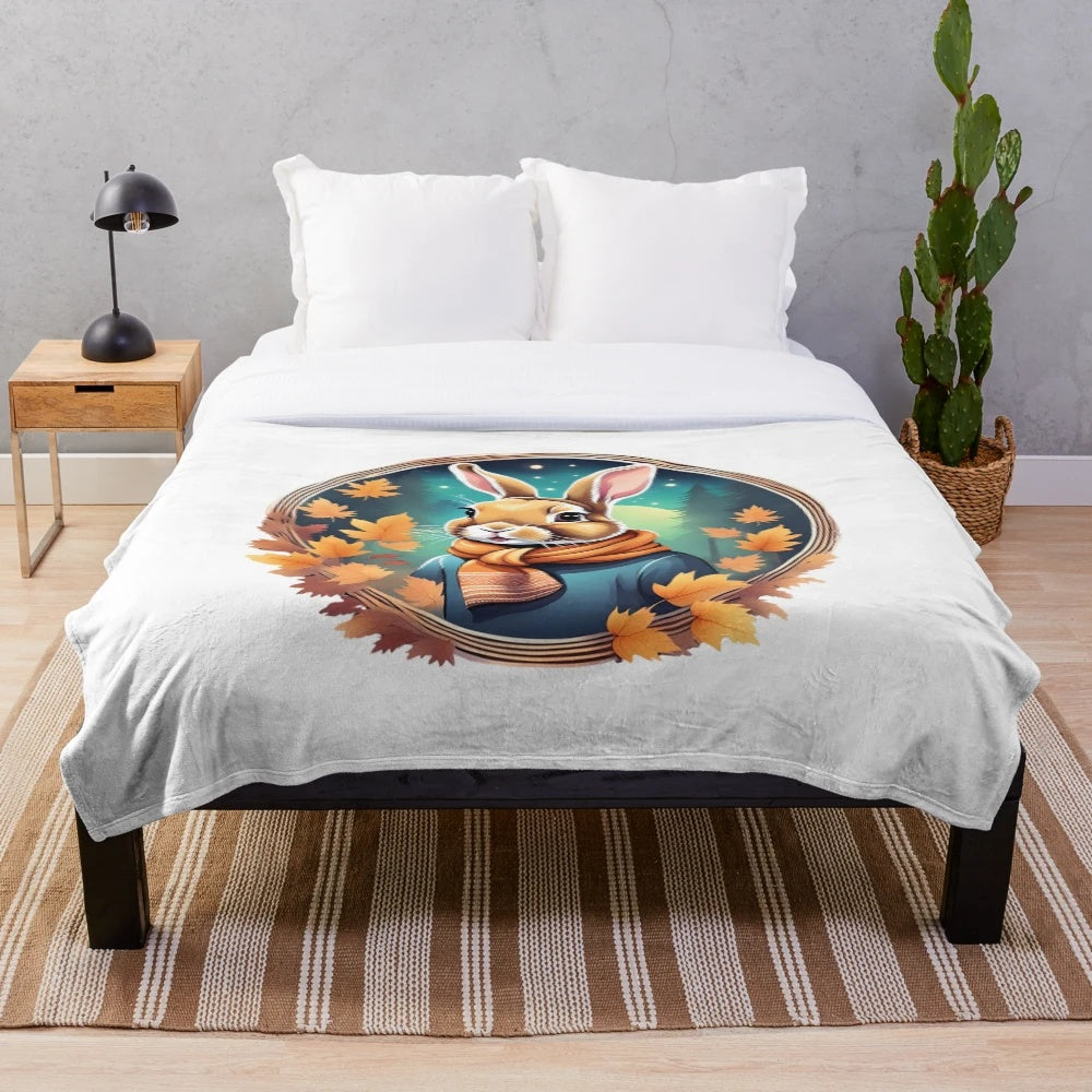 Soft and plush bunny-themed blanket with fall designs