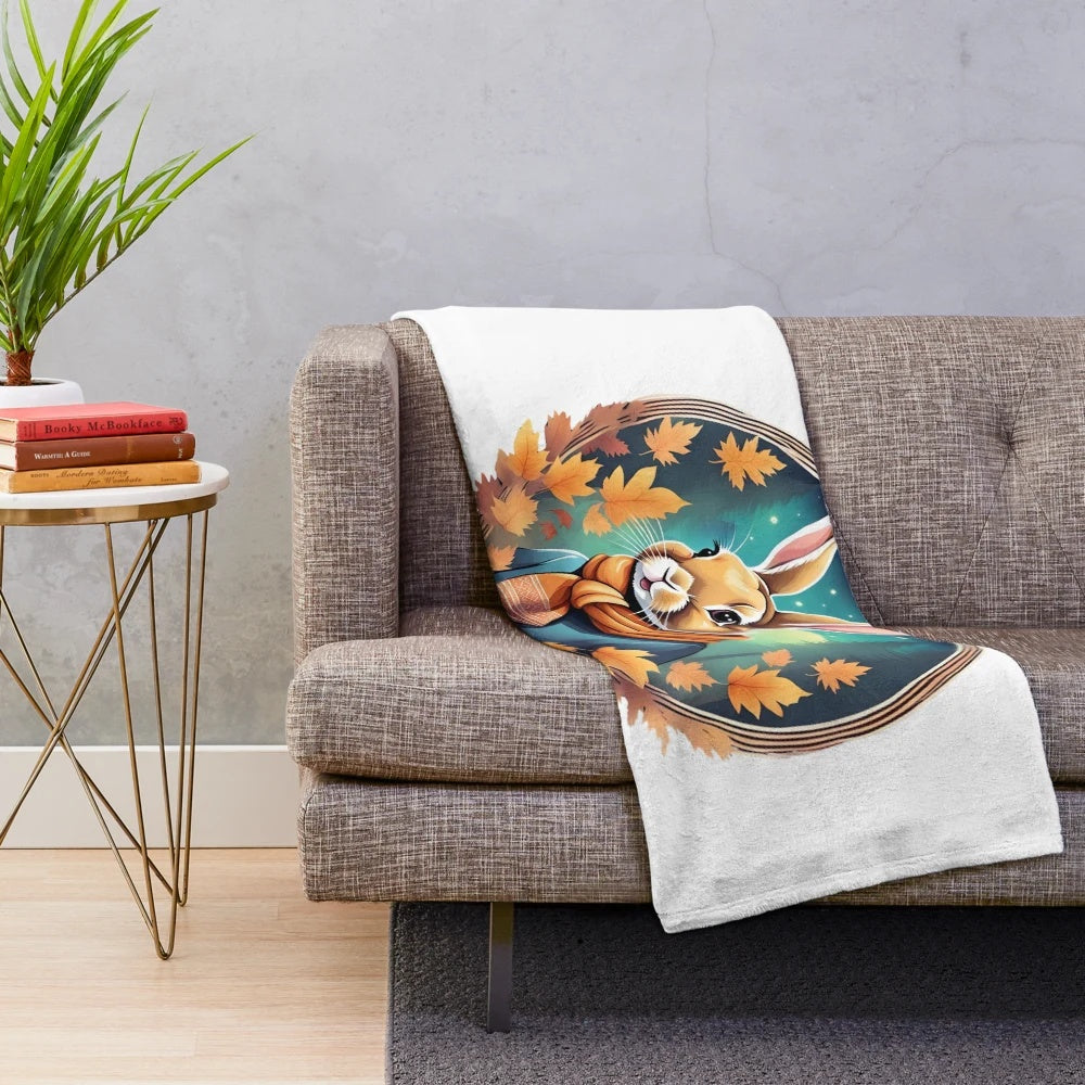 Soft and plush bunny-themed blanket with fall designs