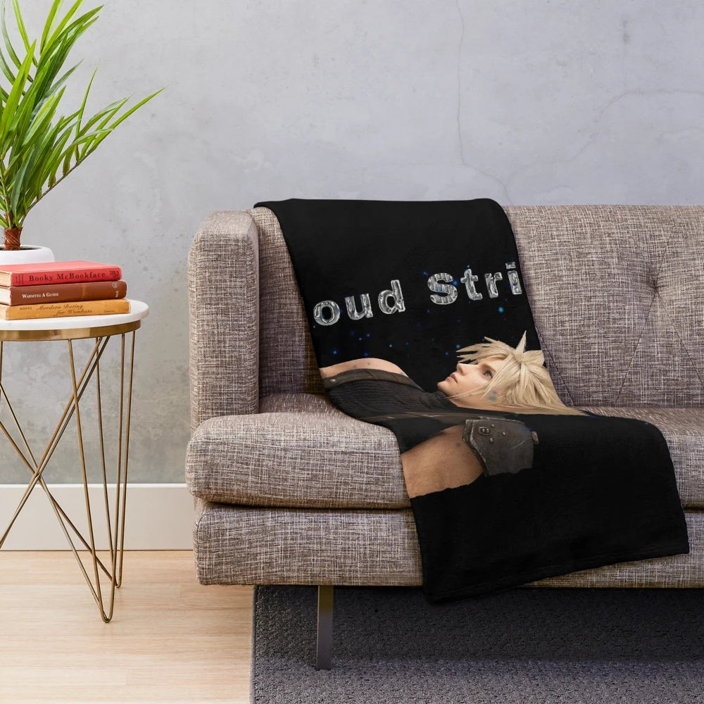 Cloud Strife inspired plush blanket featuring the iconic character from Final Fantasy 7