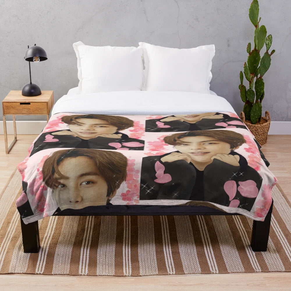 A soft and cozy plush blanket featuring a "Daydream" fan art design of NCT 127 member Johnny