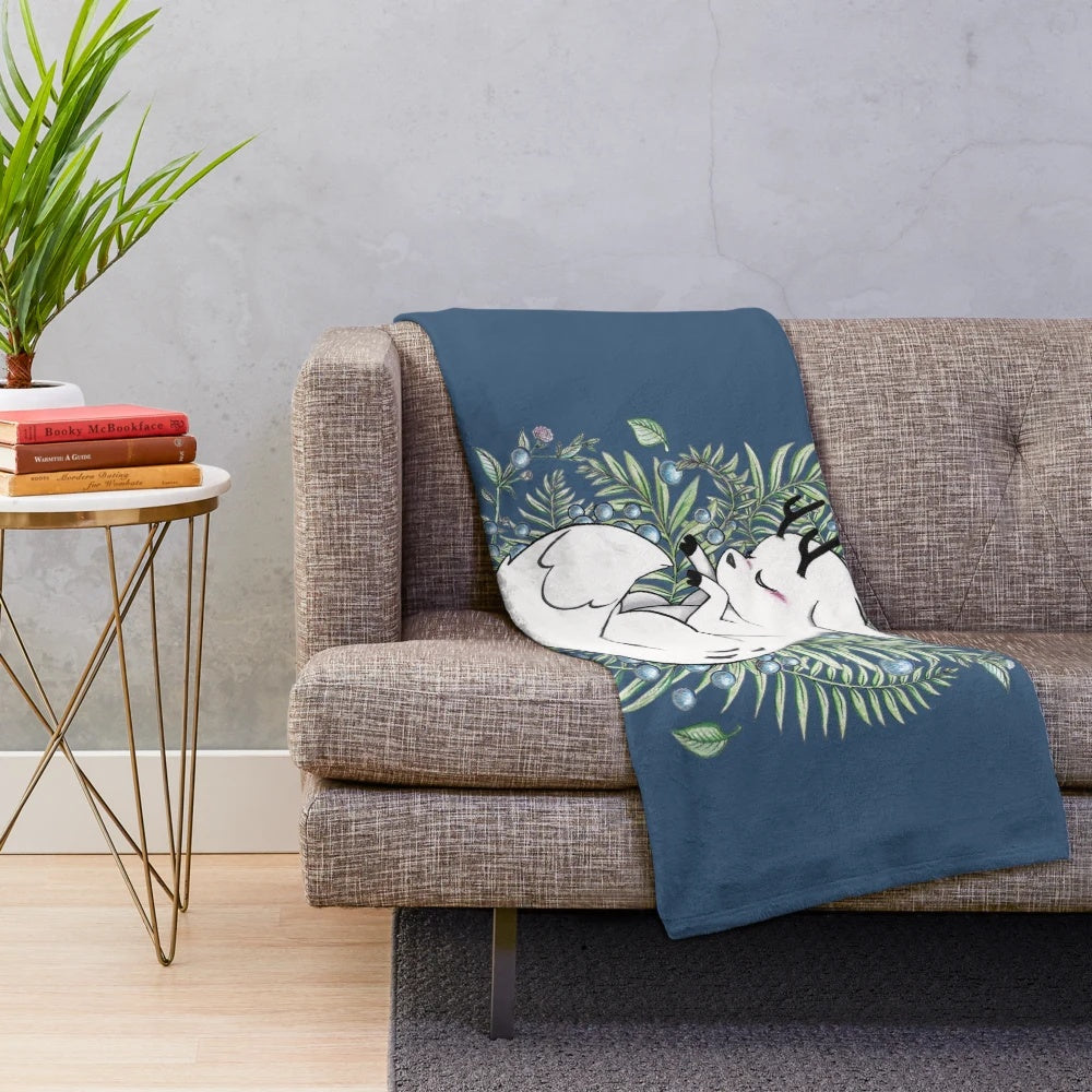 Soft and Cozy Deer Fox Plush Blanket for Home Decor