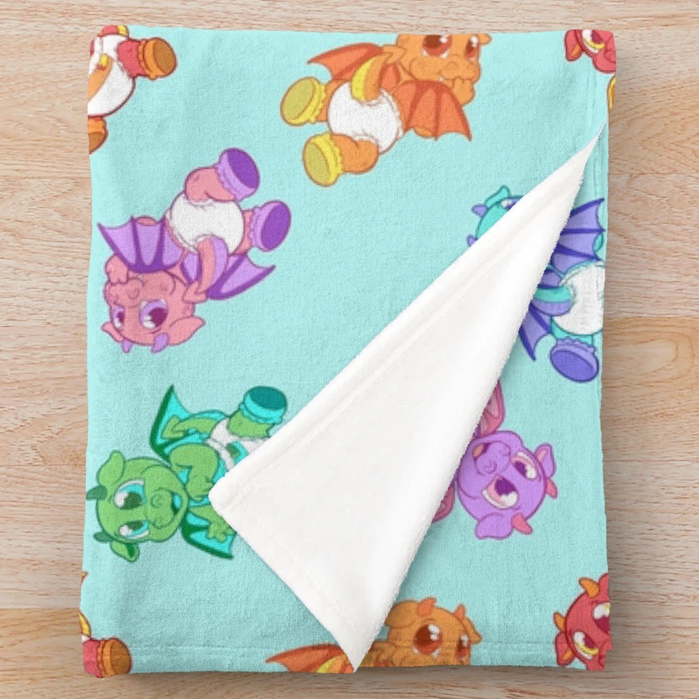 Lil Dragons Cyan Background Plush Blanket