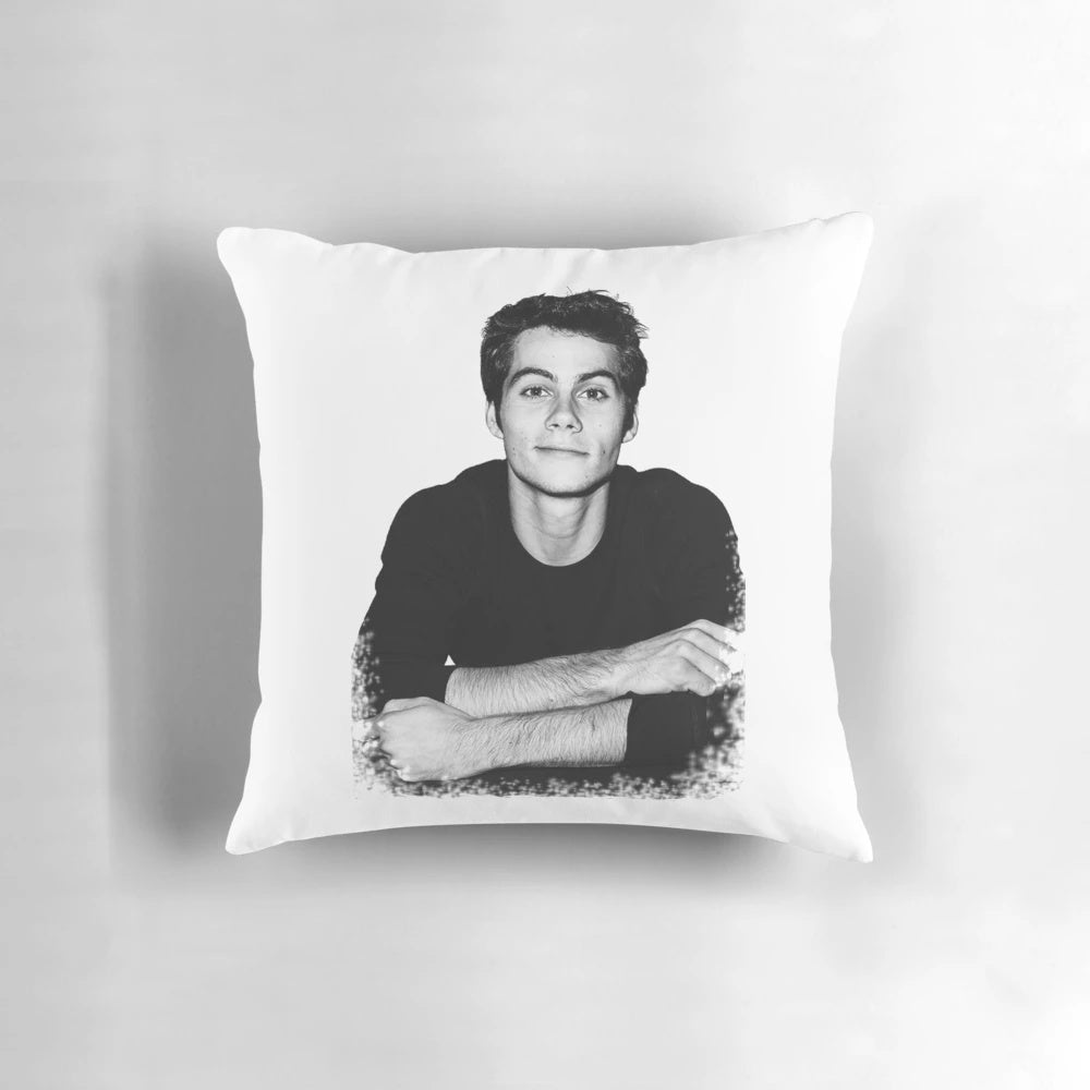 Soft and plush pillow featuring an image of actor Dylan O'Brien from the TV show Teen Wolf and the Maze Runner film series.