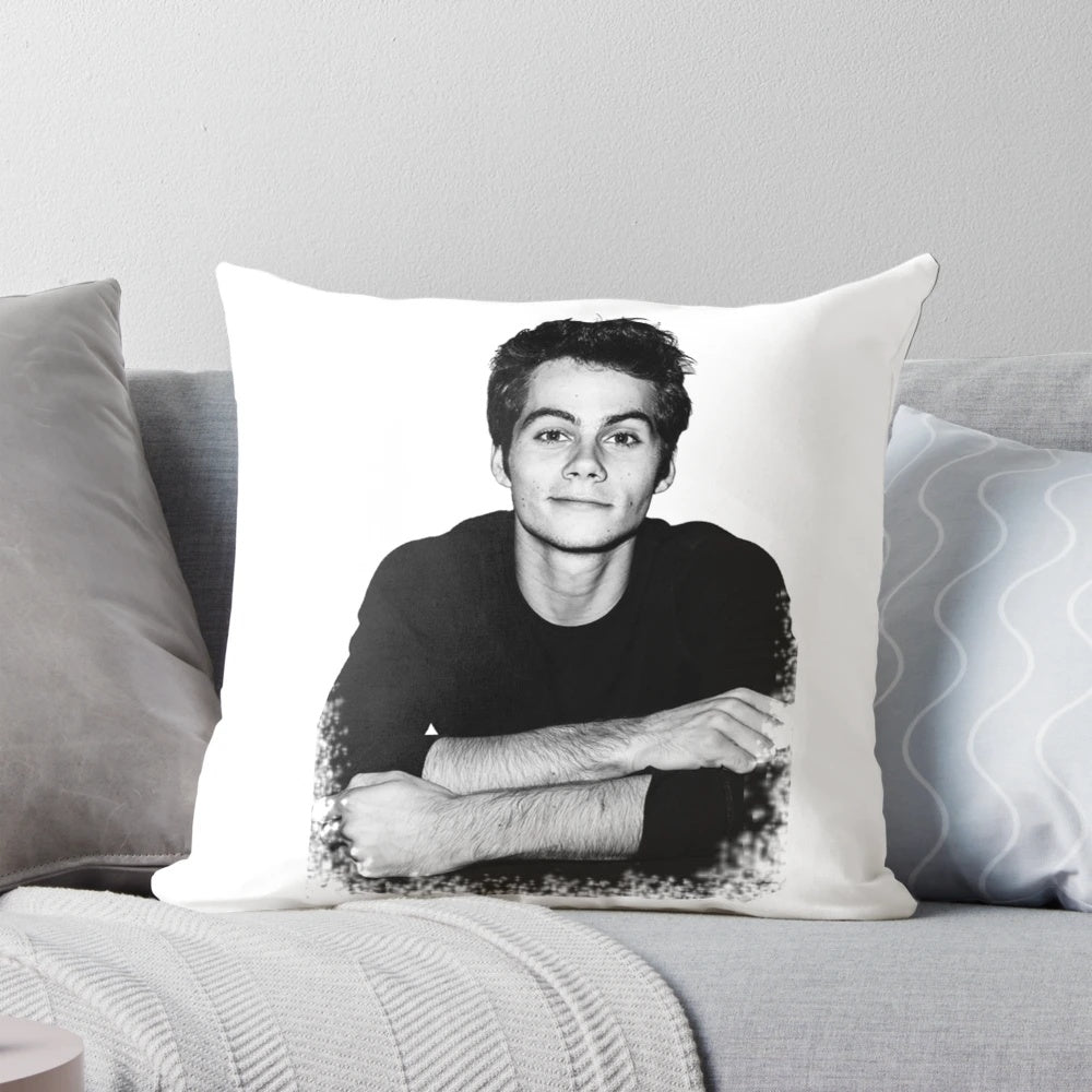 Soft and plush pillow featuring an image of actor Dylan O'Brien from the TV show Teen Wolf and the Maze Runner film series.