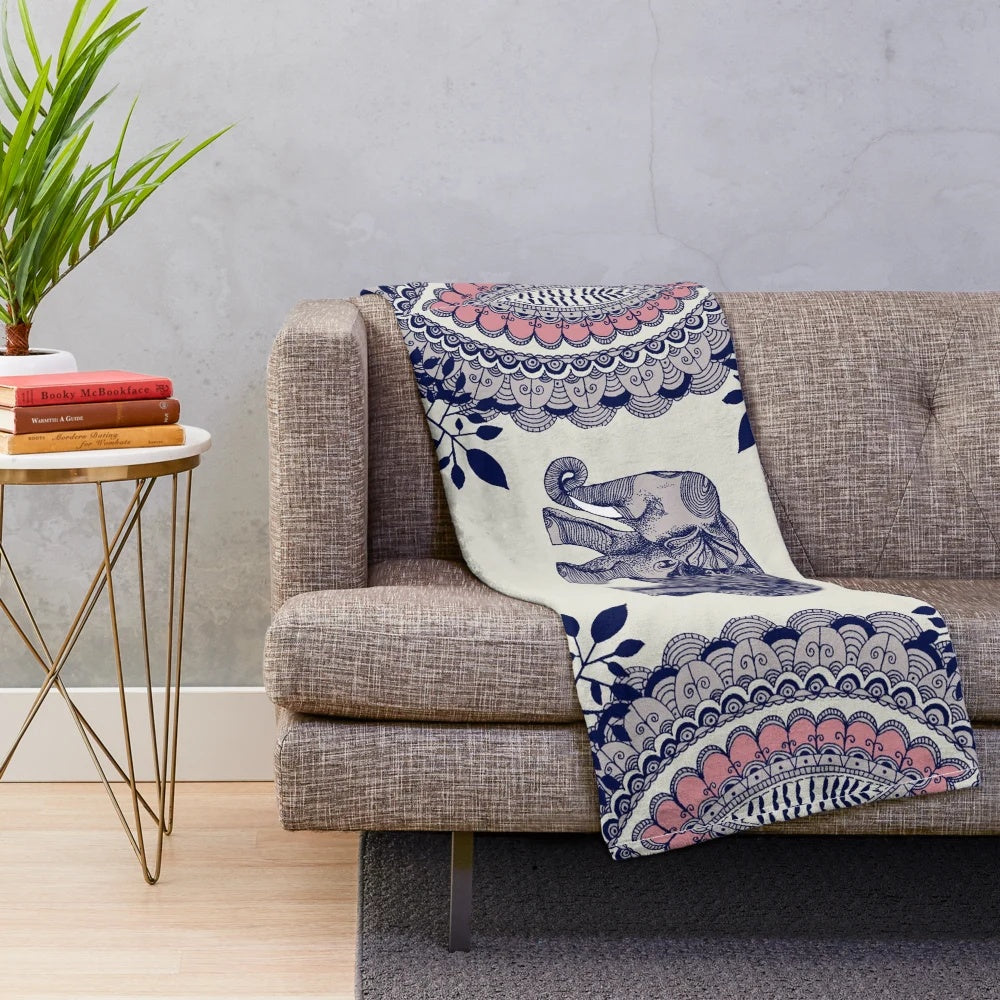 Soft and cuddly elephant plush blanket in pink and purple floral design