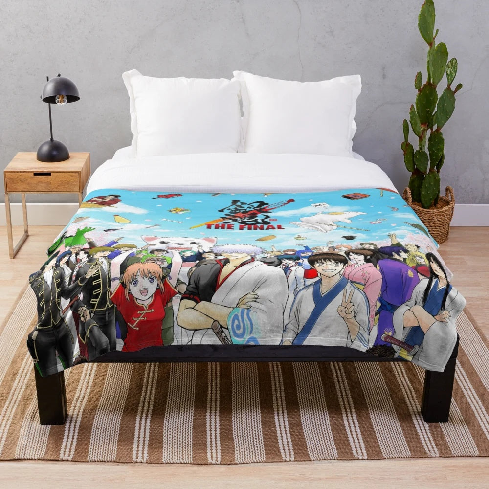 Soft and plush Gintama-themed blanket featuring popular characters