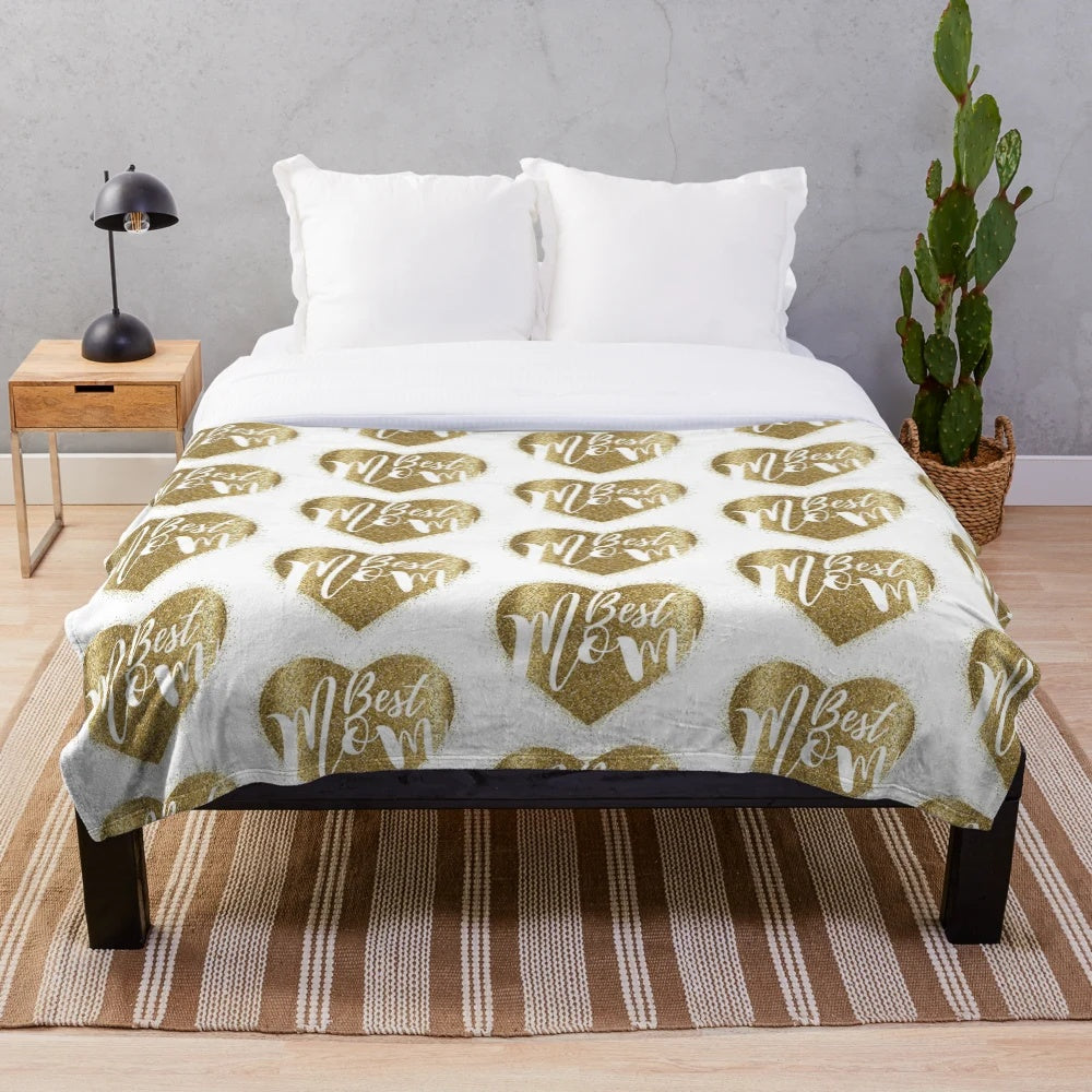 Soft and Cozy Golden Heart Plush Blanket for Best Moms