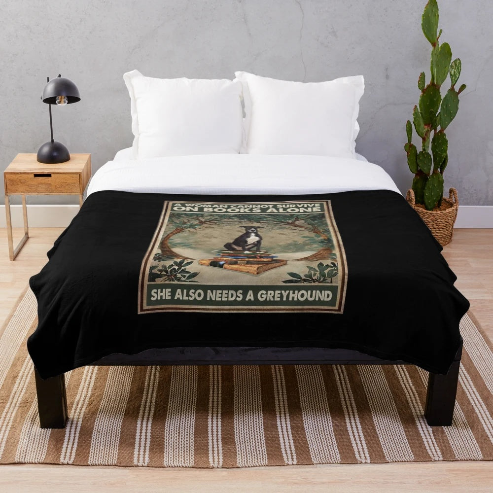 Greyhound Plush Blanket for Book Lovers