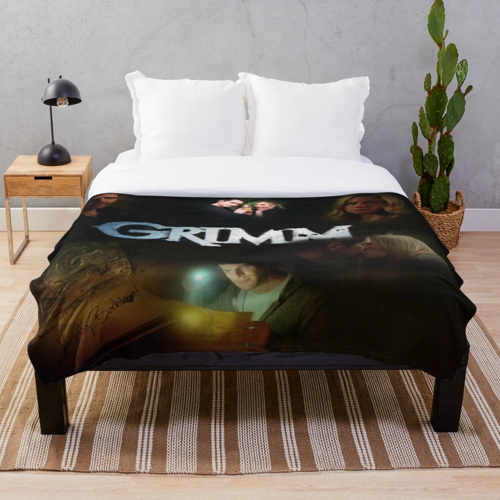 Plush blanket featuring characters Nick and Adalind from the TV show Grimm