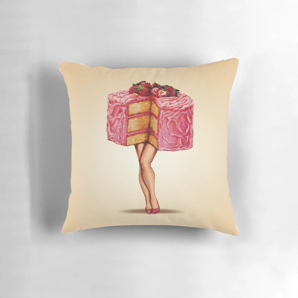 Soft and plush pillow in the shape of a delicious strawberry cake