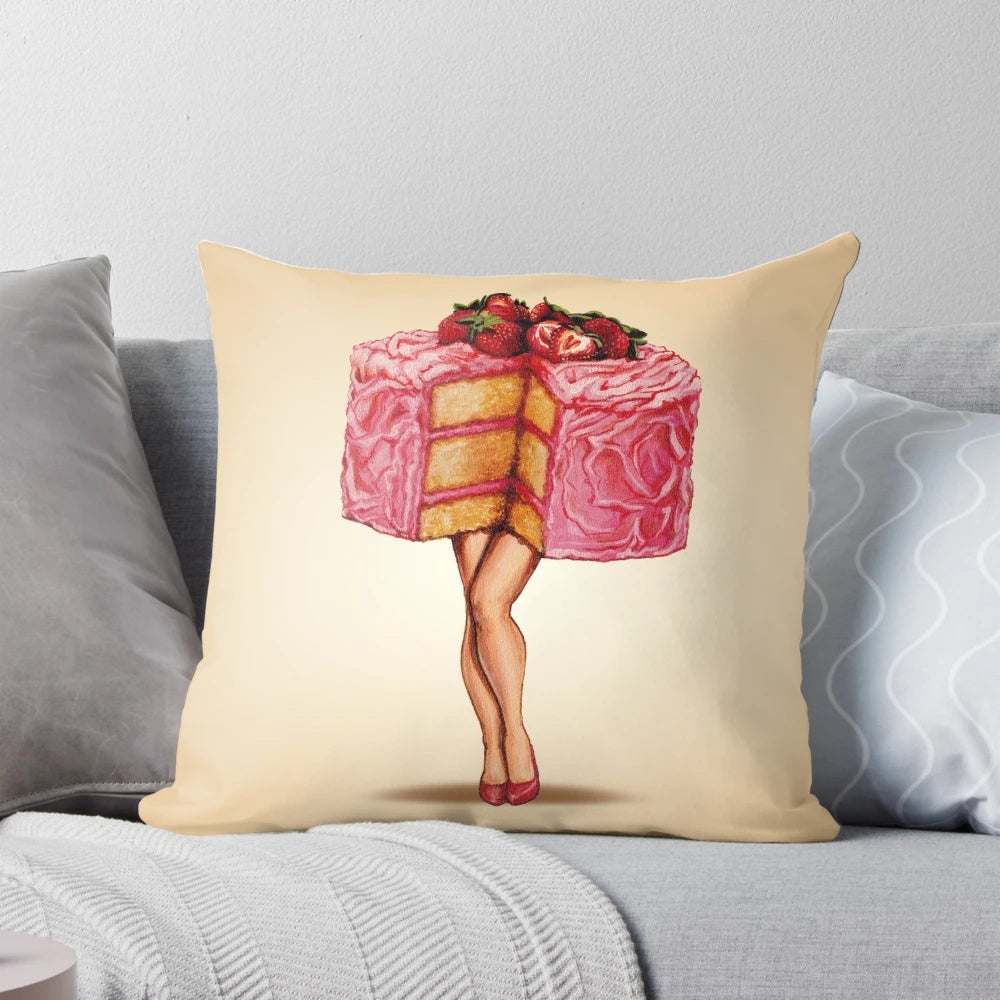 Soft and plush pillow in the shape of a delicious strawberry cake