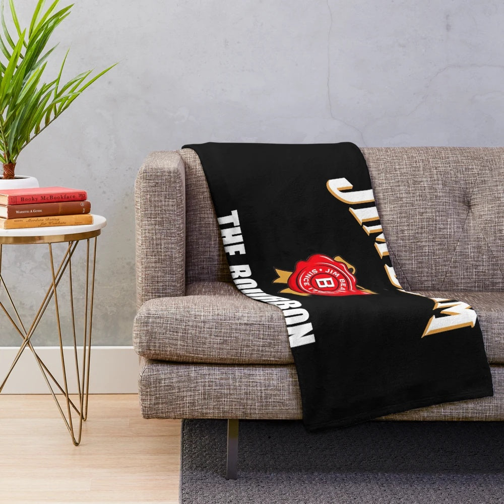 A soft and comfortable plush blanket inspired by the iconic Jim Beam bourbon brand