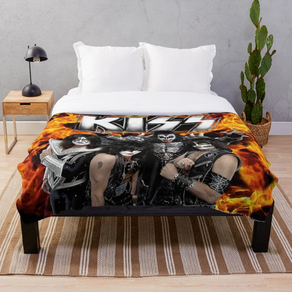 KISS plush blanket with band logo and members