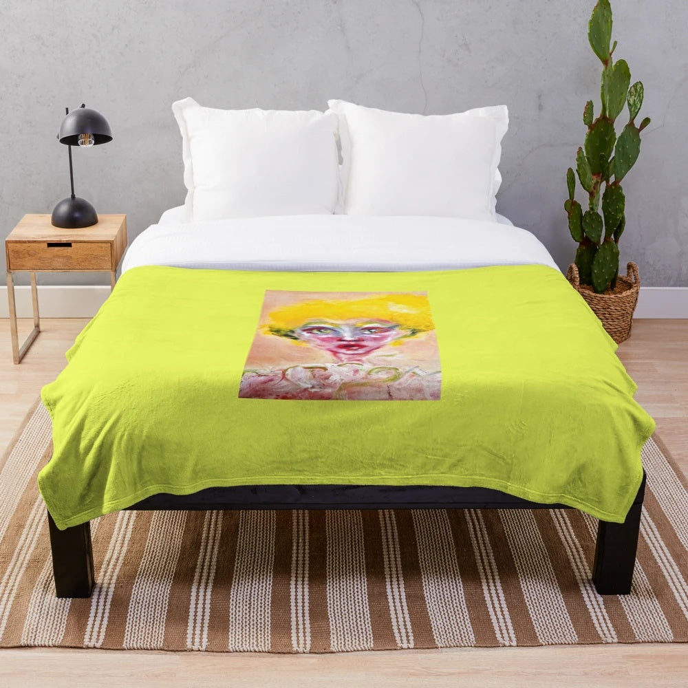 Lemon-colored plush blanket