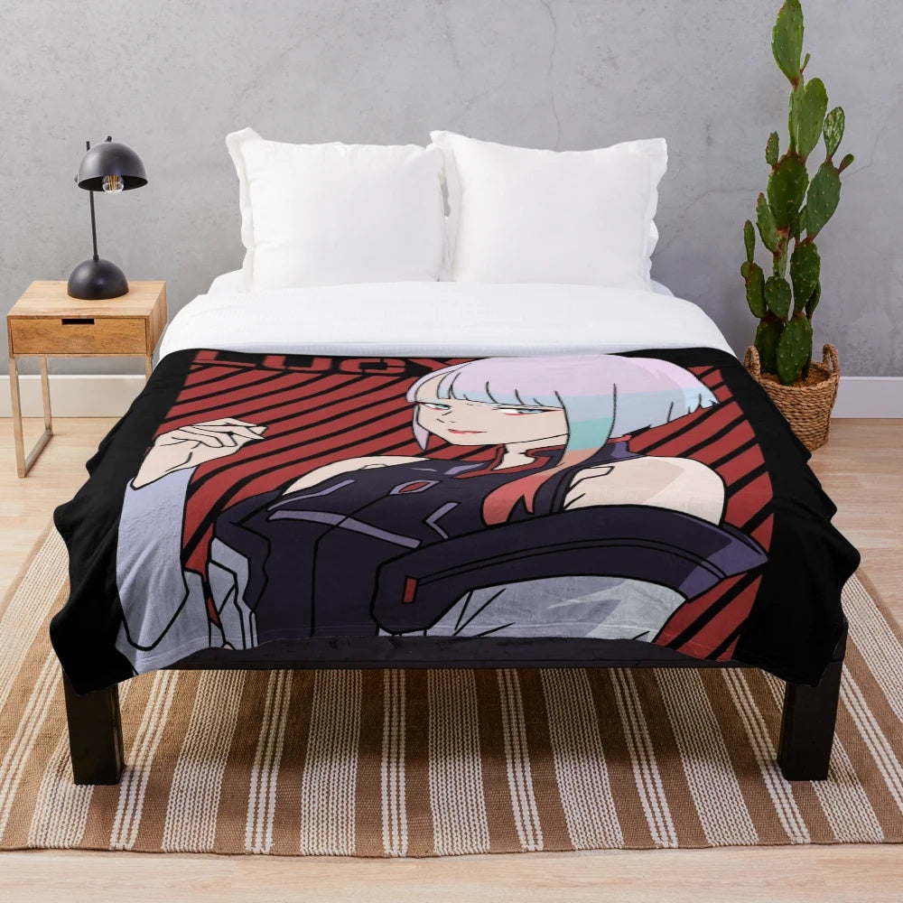 Lucy inspired plush blanket for cyberpunk edgerunners fans